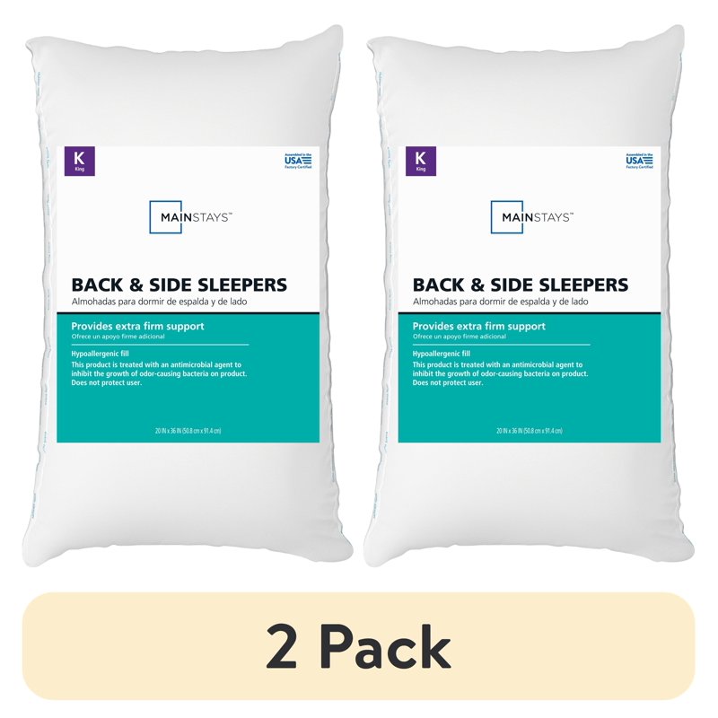 2 Pack King Extra Firm Back and Side Sleeper Bed Pillow - Hypoallergenic Support
