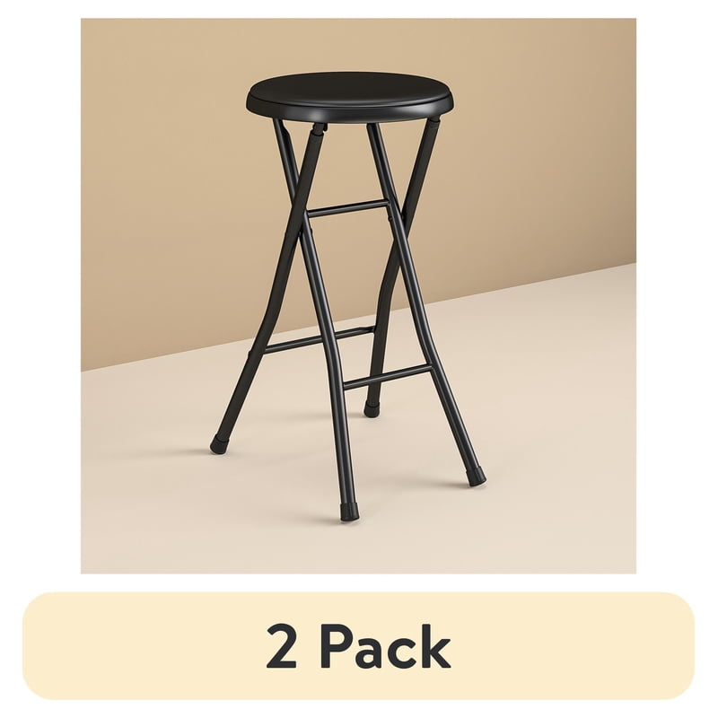 Folding Vinyl Padded Counter Stool - 2 Pack, Black
