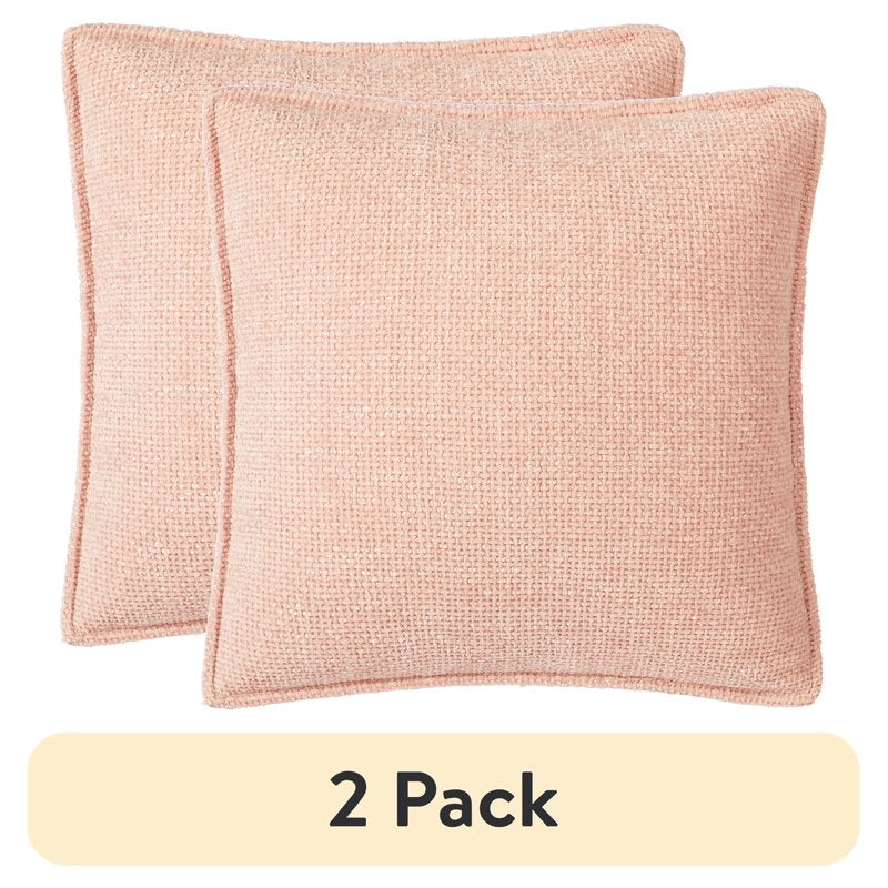 2 Pack Blush Decorative Throw Pillows 18x18 in Basket Weave Chenille - Home Accent