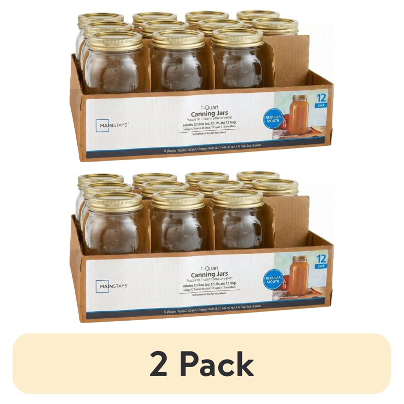 32 oz Mason Jars - 2 Pack Regular Mouth Quart Canning Jars with Lids