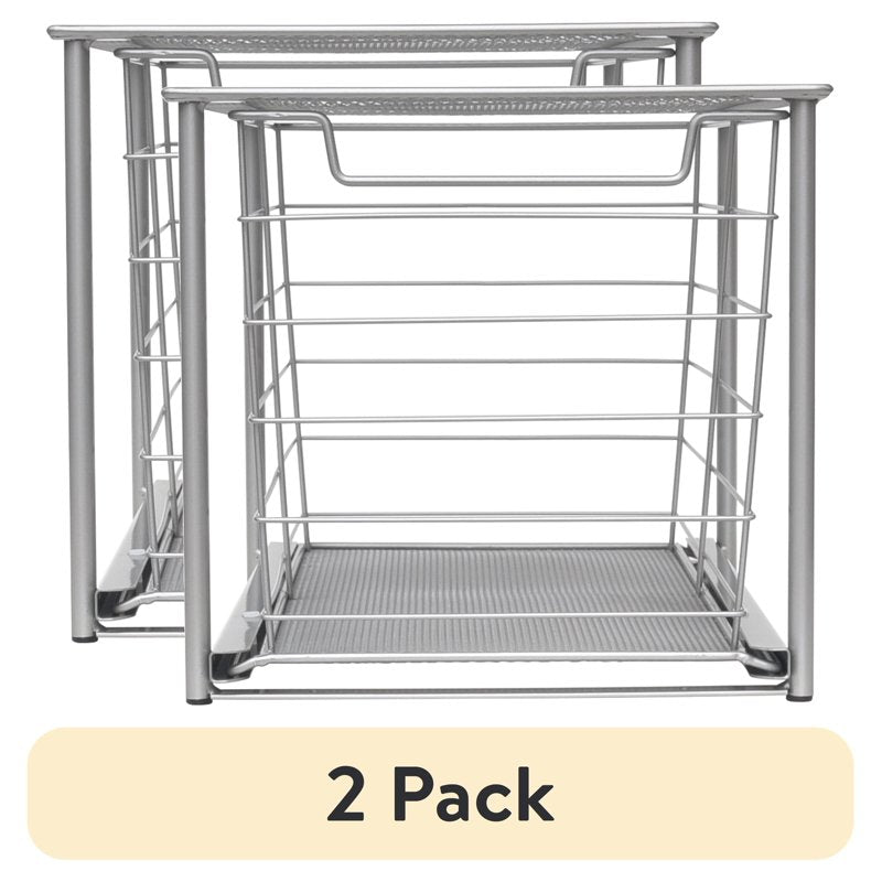 (2 Pack) Mainstays Large Stackable Slide-Out Drawer Organizer - Satin Nickel, 15 x 10 x 9.3 in L Variation