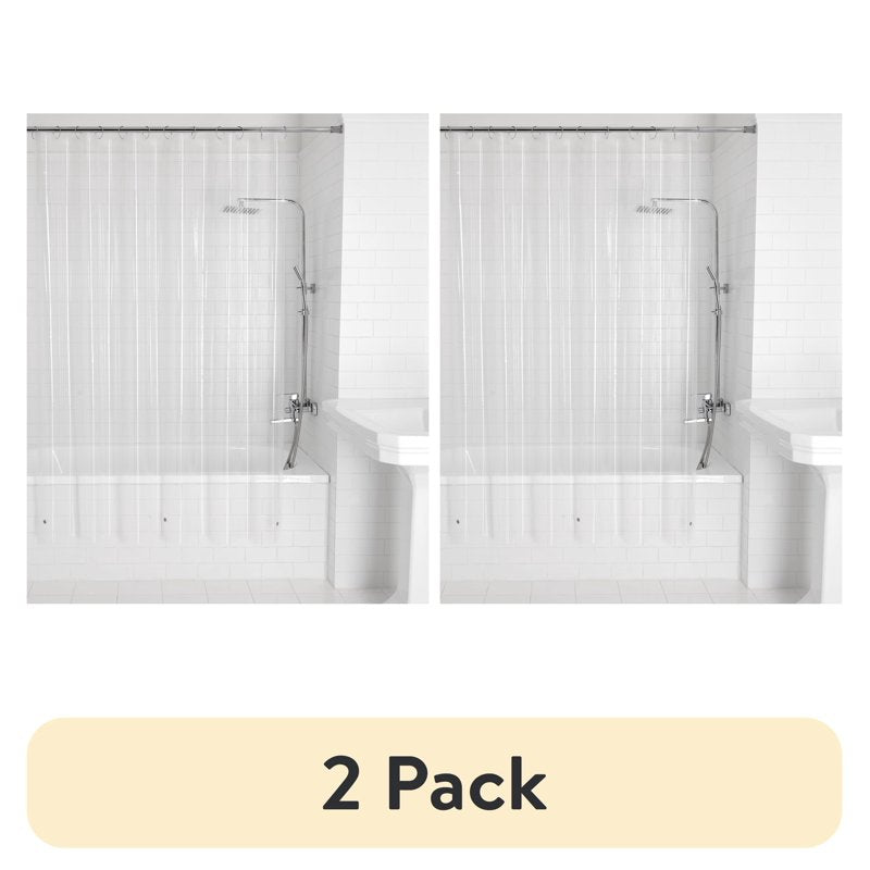 (2 Pack) Mainstays Lightweight PEVA Shower Liner 70x71 Inches, Clear - Water-Repellent Bathroom Curtain