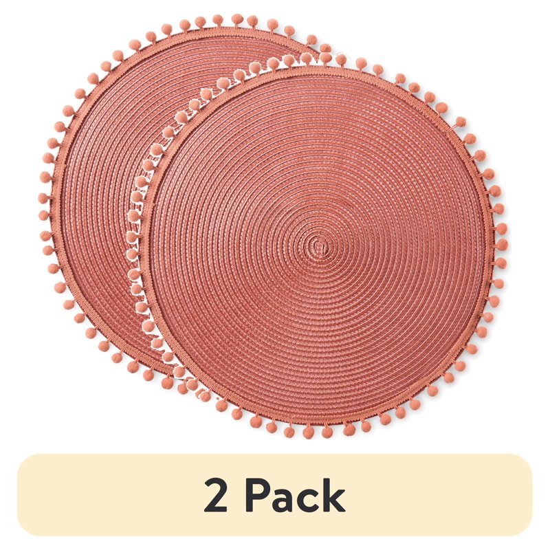 15" Canyon Red Pom Pom Place Mats - 2 Pack