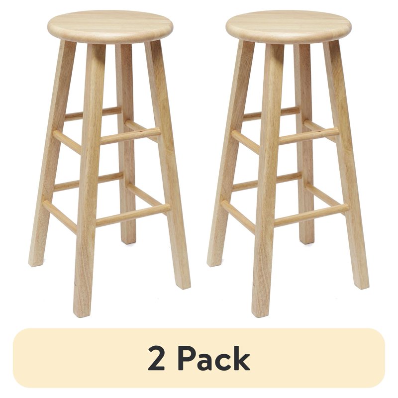 29" Backless Wood Barstools - 2 Pack, Natural Finish