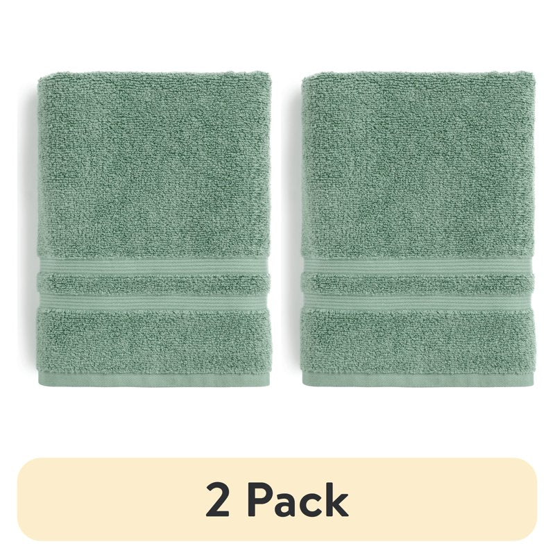 (2 Pack) Mainstays Performance Bath Towels - Quick Dry, Fade Resistant, Green Sage