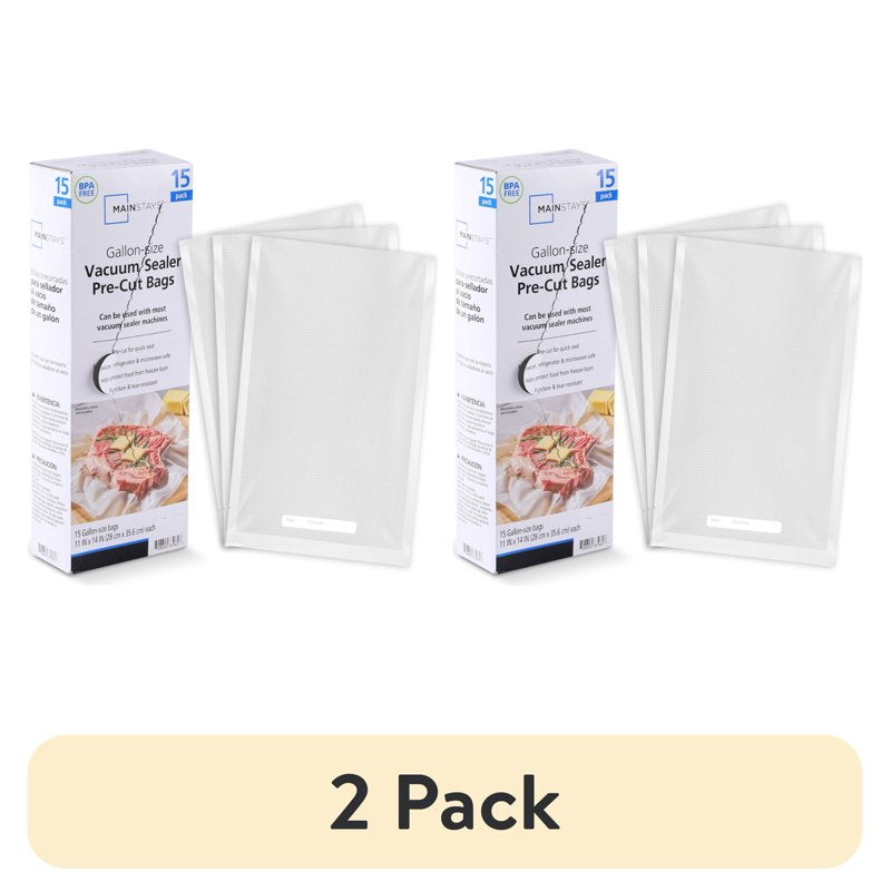 Vacuum Sealer Bags - Gallon Size, 11x14 in, 15 Count, BPA-Free - 2 Pack