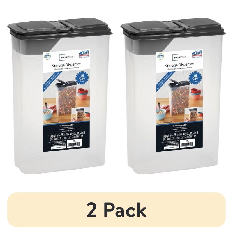 Cereal Dispenser - 2 Pack, Clear with Gray Lid, 16 Cups