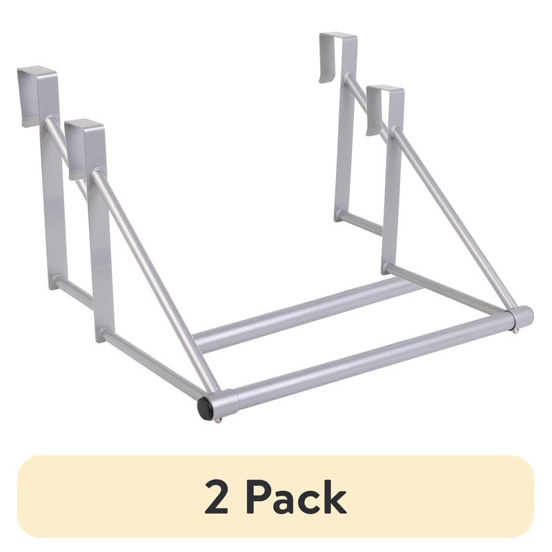 (2 Pack) Over-the-Door Hanging Organizer Rod for Closet - Silver, 17.9 in