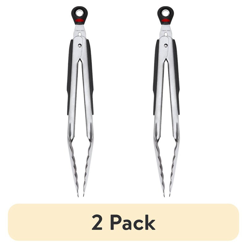9-Inch Stainless Steel Food Tongs with Locking Handle - 2 Pack