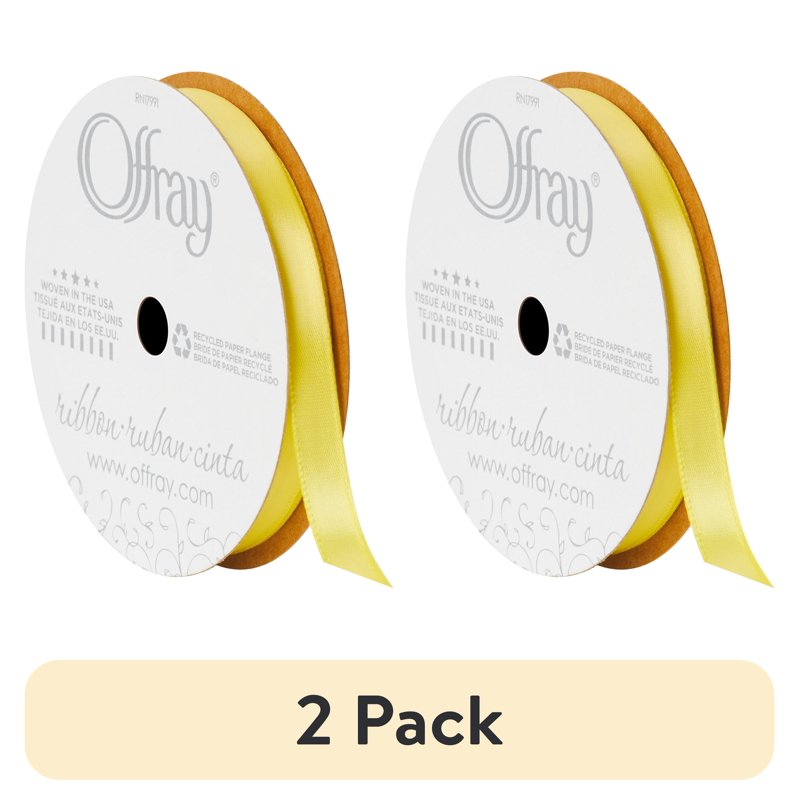 (2 Pack) Offray 0.375" Single Face Satin Light Pink Ribbon - Lemon Yellow Variation