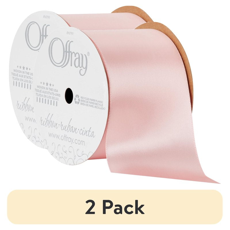 (2 Pack) Offray Satin Ribbon - Carnation Pink 2 1/4 inch Craft & Sewing Trim