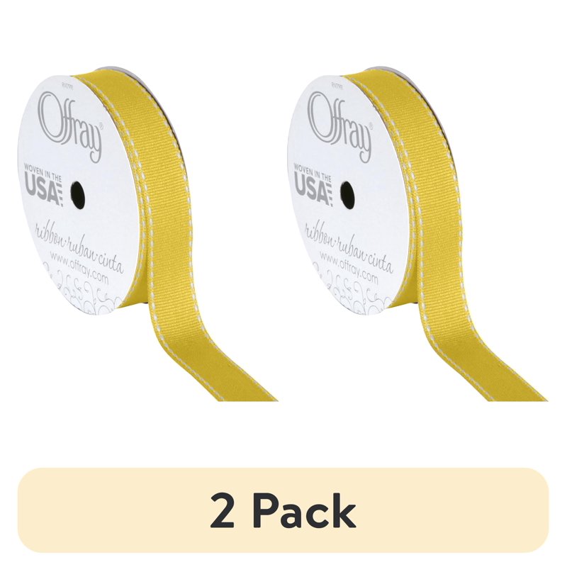 (2 Pack) Lemon Yellow Grosgrain Ribbon 5/8 Inch for Sewing & Crafts - 9 Feet Each