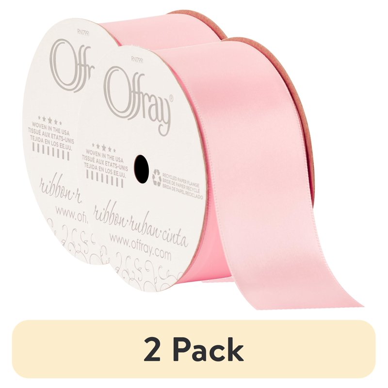 (2 Pack) Light Pink Satin Ribbon - 1.5 Inch Double Face Polyester Craft Trim