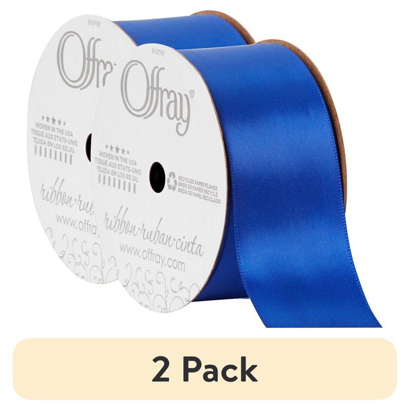 (2 Pack) Offray Royal Blue Satin Ribbon - 1.5 Inch Double Face, 12 Feet - Variation of Blue, 2 Pack