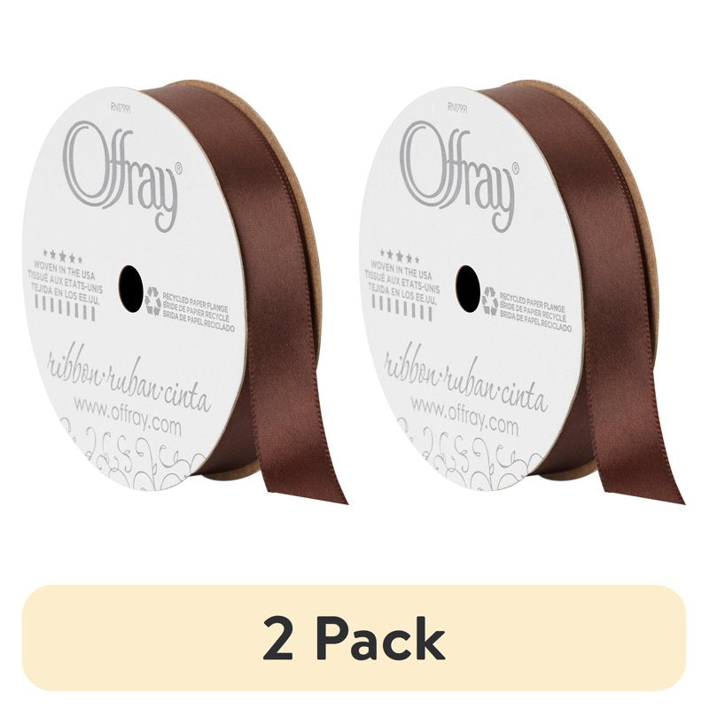 2 Pack Offray Satin Ribbon - Brown, 5/8 inch x 18 Feet, Single Face Polyester