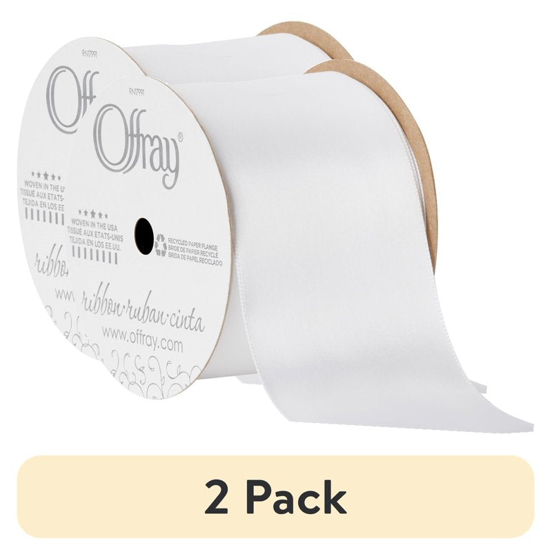 (2 Pack) White Satin Ribbon - 2 1/4 Inch Wide, 9 Feet per Spool, Offray Brand