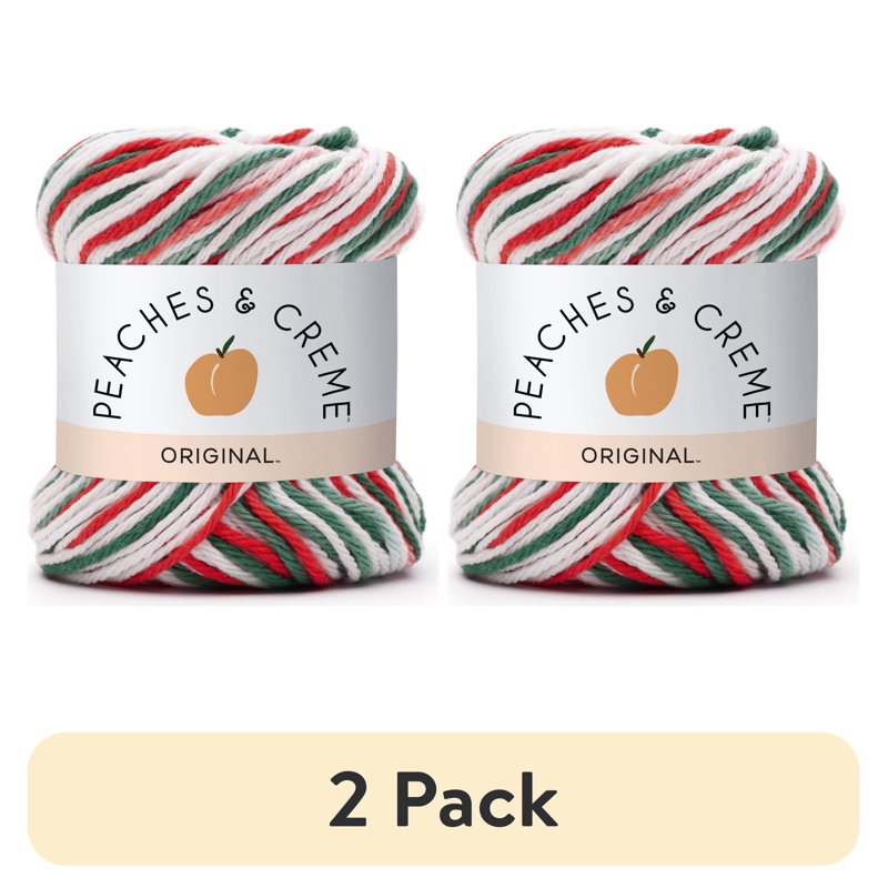 (2 Pack) Peaches & Creme Cotton Yarn - Yuletide Ombre, 100% USA Grown, Knitting & Craft Projects