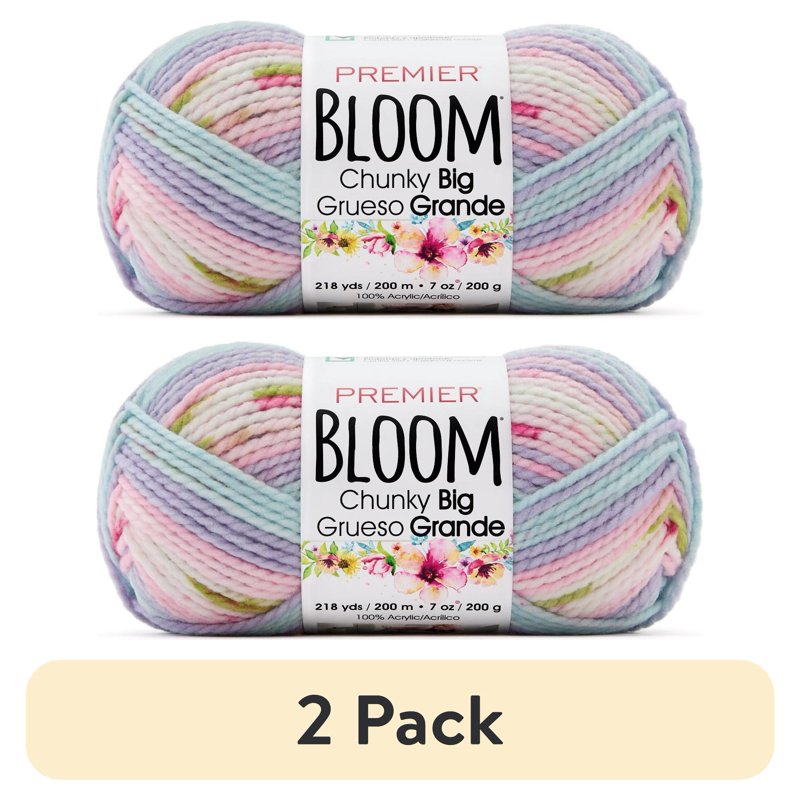 (2 Pack) Premier Yarns Bloom Chunky Big Yarn - Hydrangea, Bulky Acrylic Yarn for Knitting & Crochet