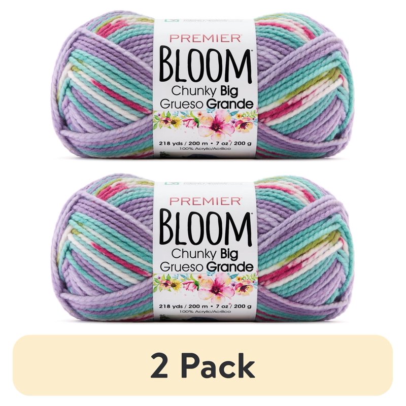(2 Pack) Premier Yarns Bloom Chunky Big Yarn - Wildflower Bulky Acrylic for Knitting & Crocheting