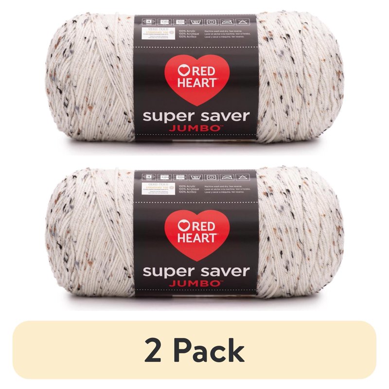 Red Heart Super Saver Jumbo Yarn 2 Pack - Aran Fleck, Medium #4 Acrylic, 10oz/283g