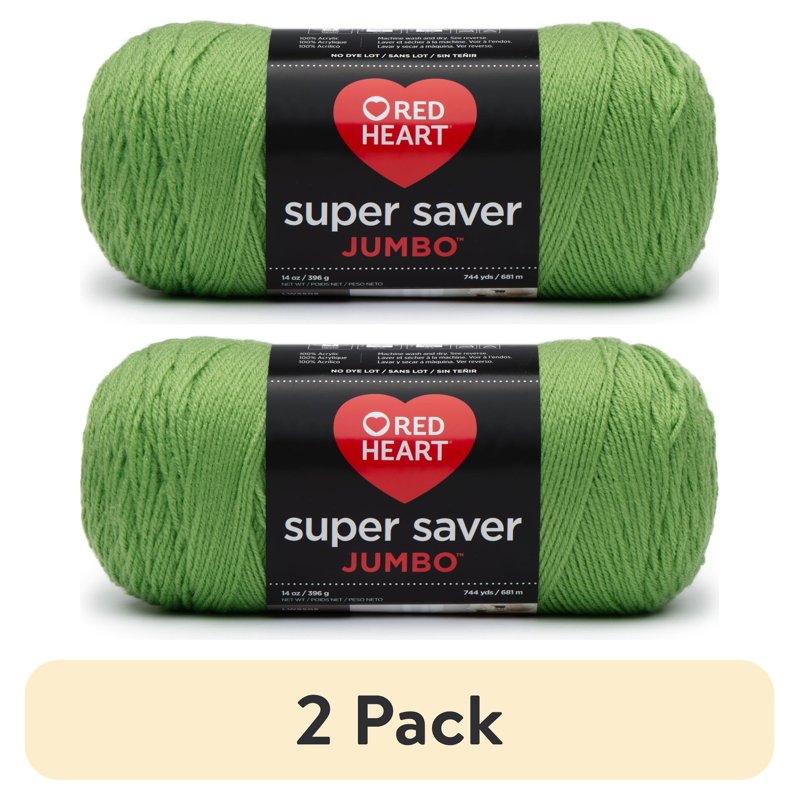 Red Heart Super Saver Jumbo Yarn - Spring Green 2 Pack for Knitting & Crocheting