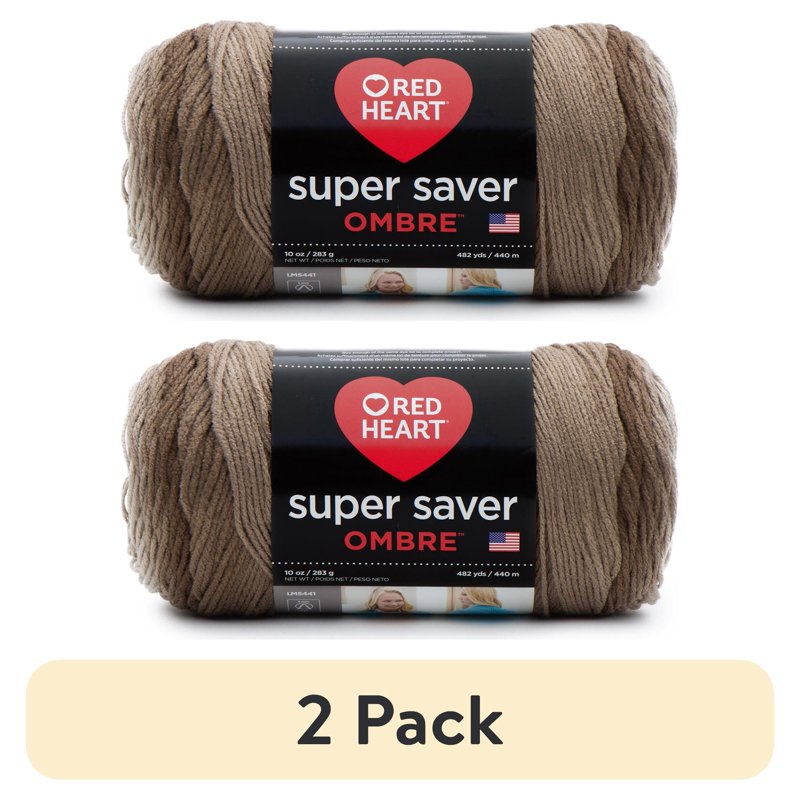 (2 Pack) Red Heart Ombre Yarn in Cocoa - Gradient Acrylic Crafting Yarn