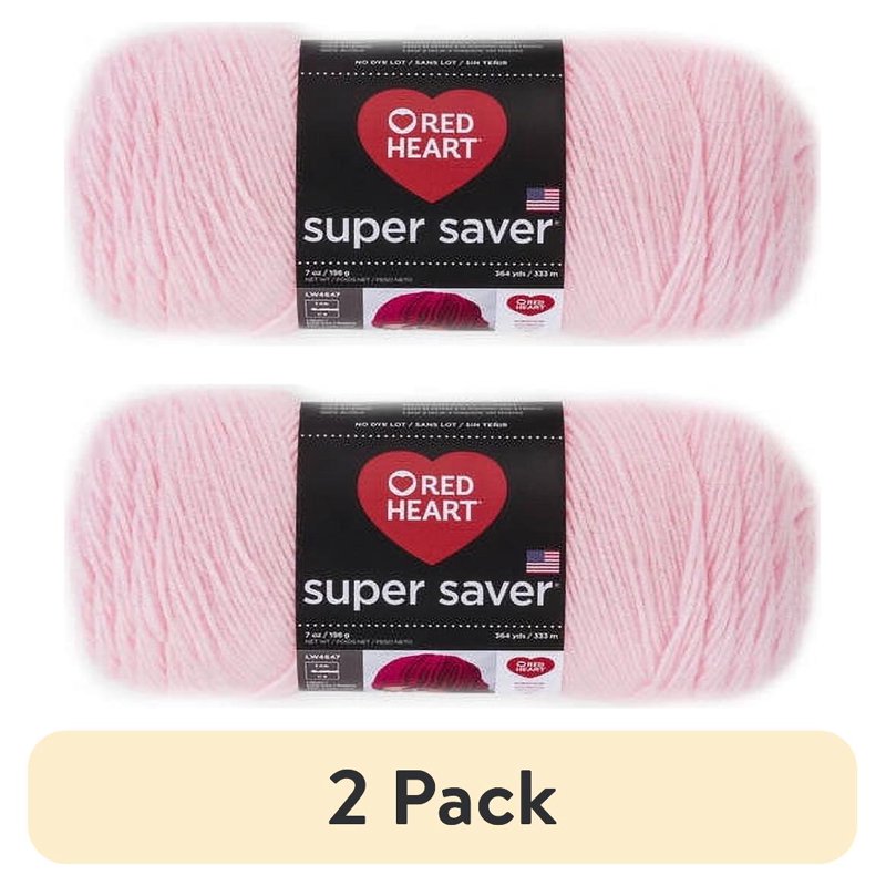 Red Heart Super Saver Worsted Acrylic Yarn Light Raspberry 2 Pack - 7oz/198g, 364yd