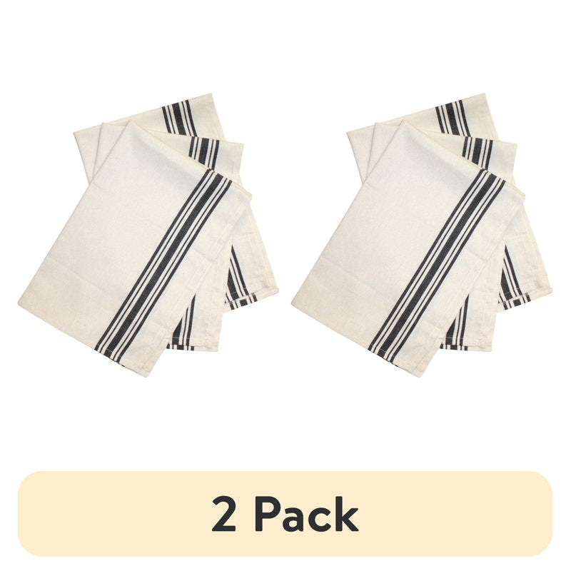 Retro Black Herringbone Striped Kitchen Towels - 2 Pack