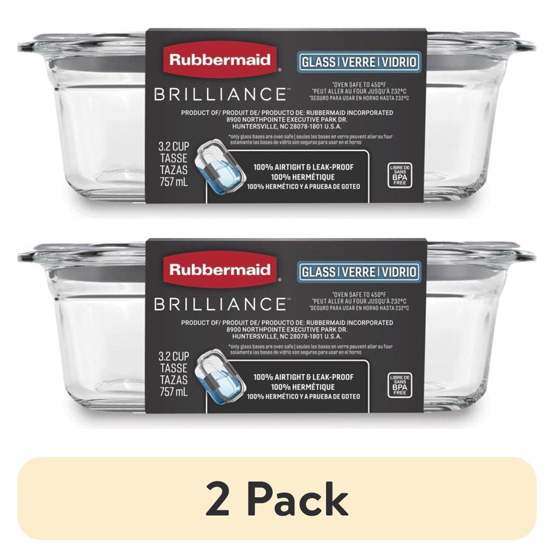3.2-Cup Rectangle Glass Food Storage Containers - 2 Pack