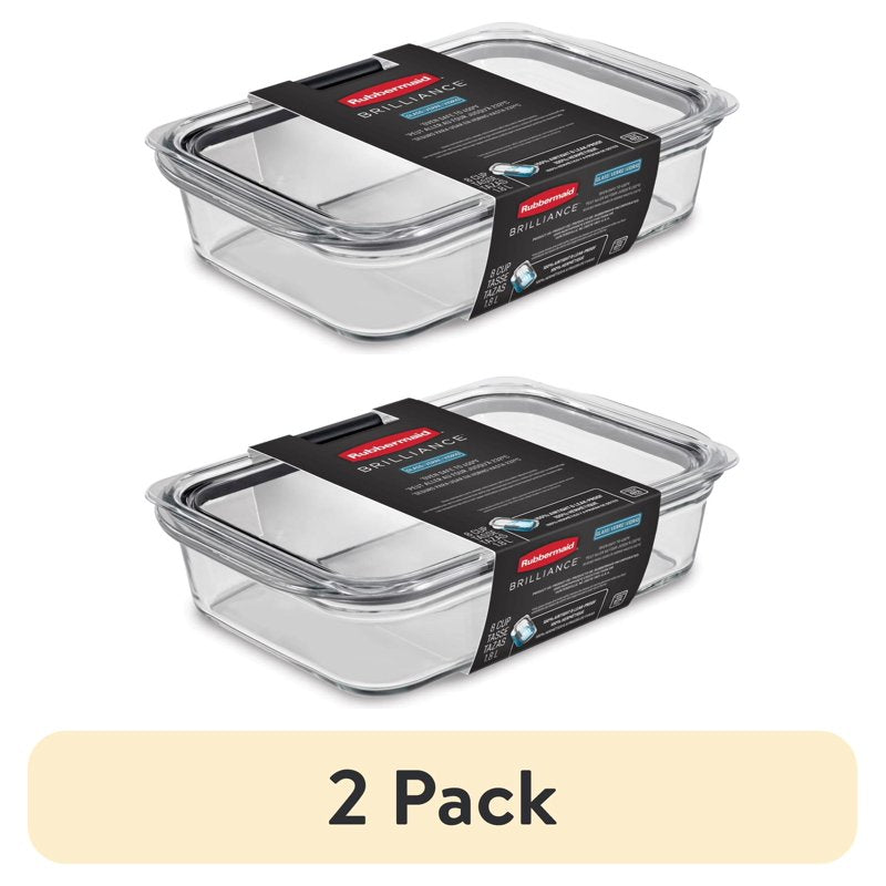8-Cup Glass Food Storage Container with Lid - 2 Pack, Clear