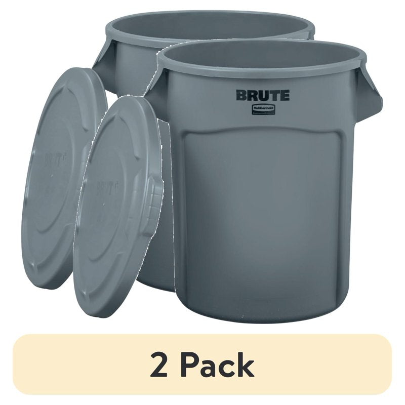 32-Gallon Trash Can with Lid - 2 Pack, Grey