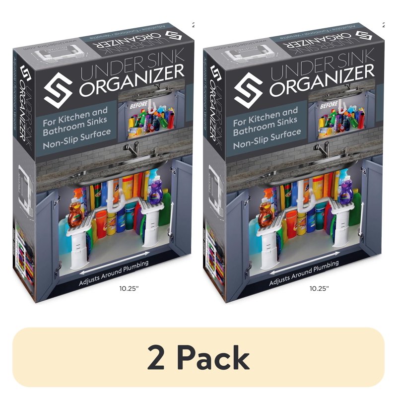 Under Sink Storage Organizer - 2 Pack Adjustable Shelf