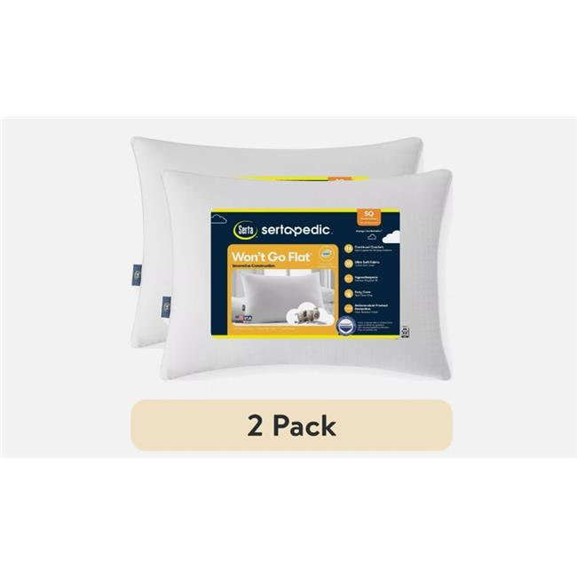2 Pack Sertapedic Won't Go Flat Standard/Queen Pillow - Hypoallergenic Support