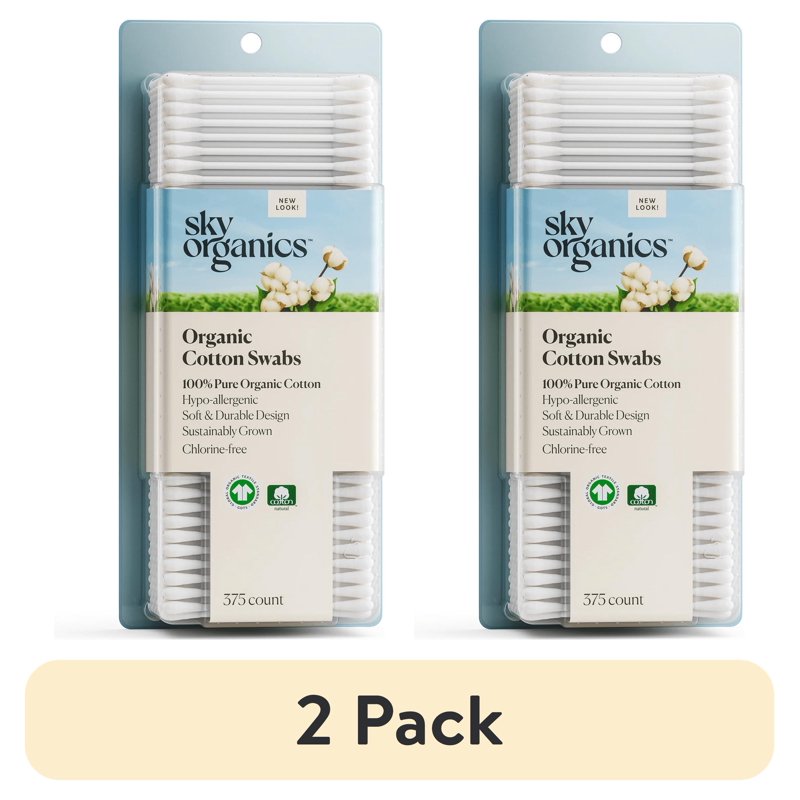 Organic Cotton Swabs, 100% Pure & Hypoallergenic, 375 Count (2 Pack)