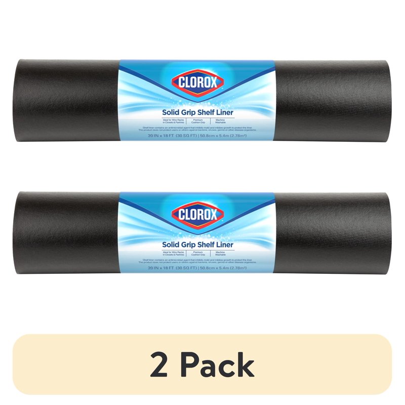 Solid Grip Shelf Liner - Black, 20 in x 18 ft Roll, 2 Pack