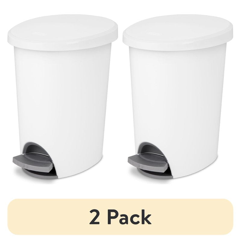Small Bathroom Trash Can - 2.6 Gallon Step Lid, White - 2 Pack