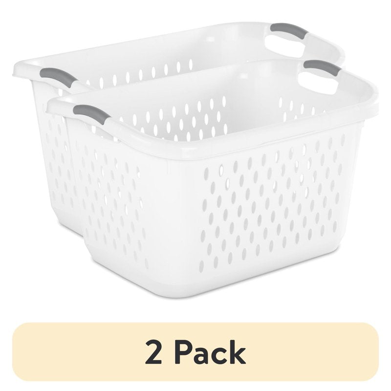(2 Pack) Sterilite Extra Large 2.7 Bushel Plastic Laundry Baskets with Handles, White