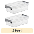 2 Pack Small Latching Storage Bins - 2.7 Quart Clear Plastic Containers with Write-On Labels, Gray