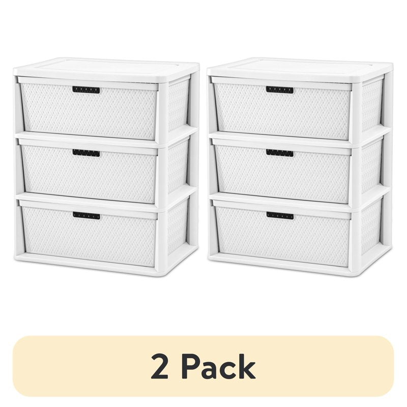 (2 Pack) Sterilite Wide 3 Drawer Storage Tower with Removable Bins - White, Home Organization