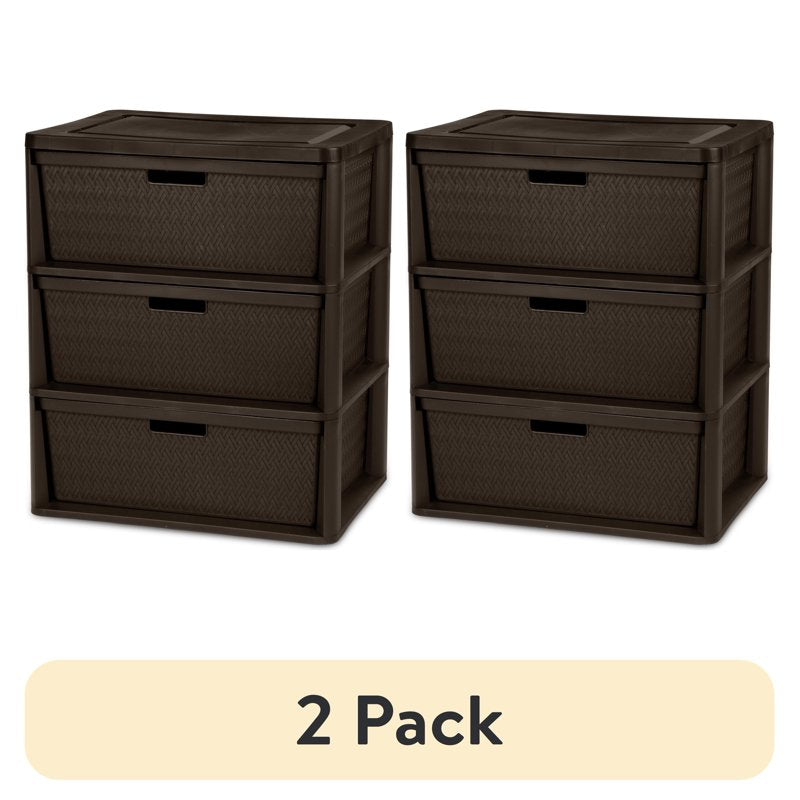 2 Pack Wide Plastic Storage Tower with Removable Bins - Brown