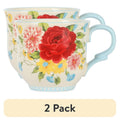 14.5-Ounce Sweet Rose Ceramic Mug - Light Blue, 2 Pack