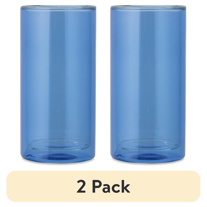 16 fl oz Blue Double Wall Drinking Glass Set - 2 Pack