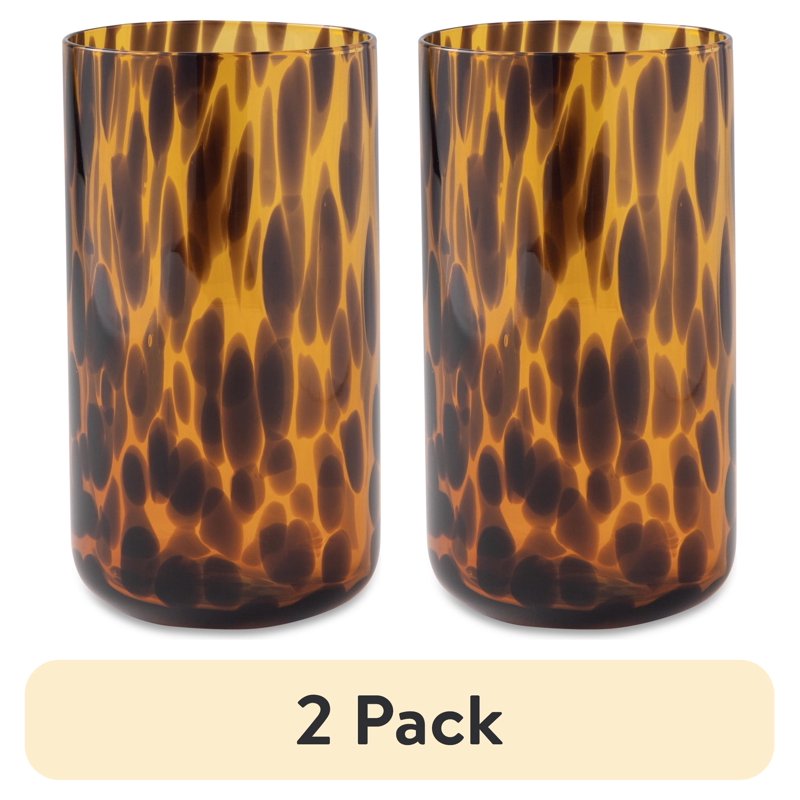 20 oz Tortoise Drinking Glass - 2 Pack - Brown Pattern