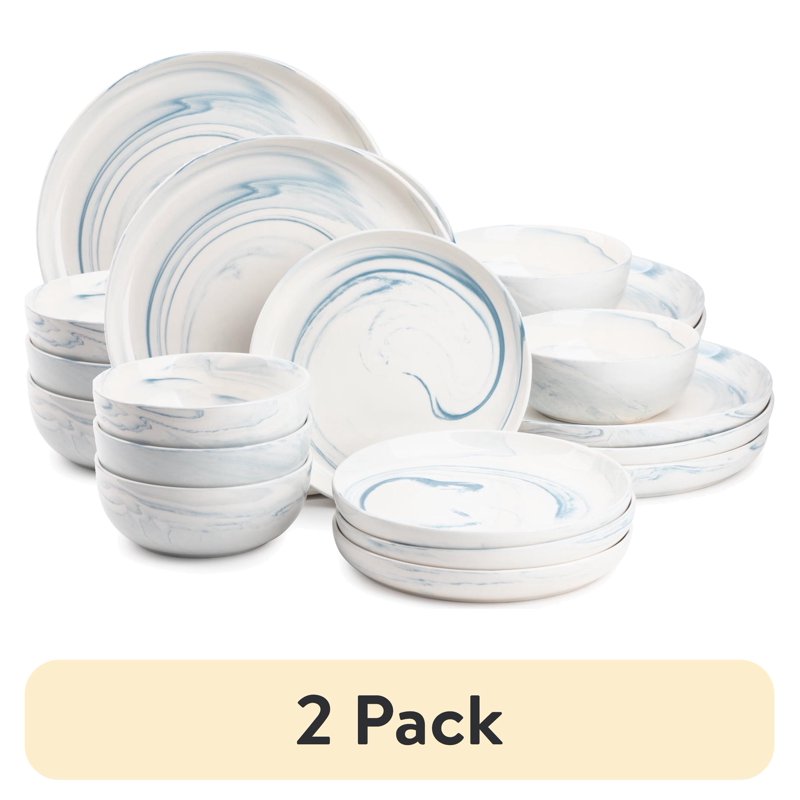 Blue Marble 12-Piece Ceramic Dinnerware Set - 2 Pack