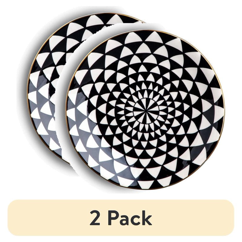 Ceramic Salad Plates - Black & White Medallion Design, 2 Pack