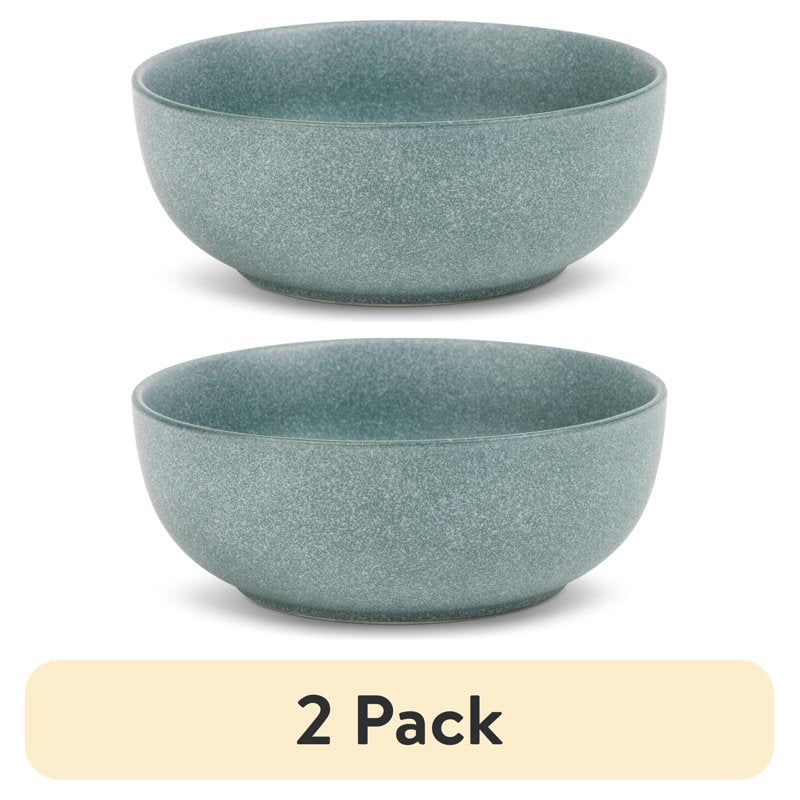 Caspian Ceramic Bowls - 2 Pack, Green Matte Finish