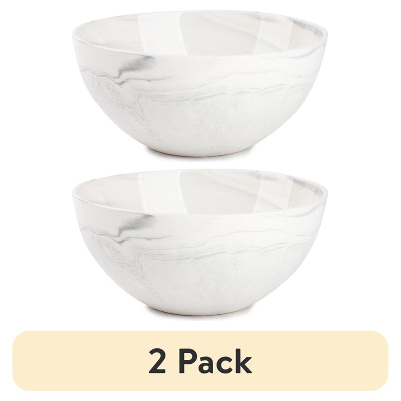 Grey Marble Ceramic Bowl - 2 Pack, Stylish and Versatile