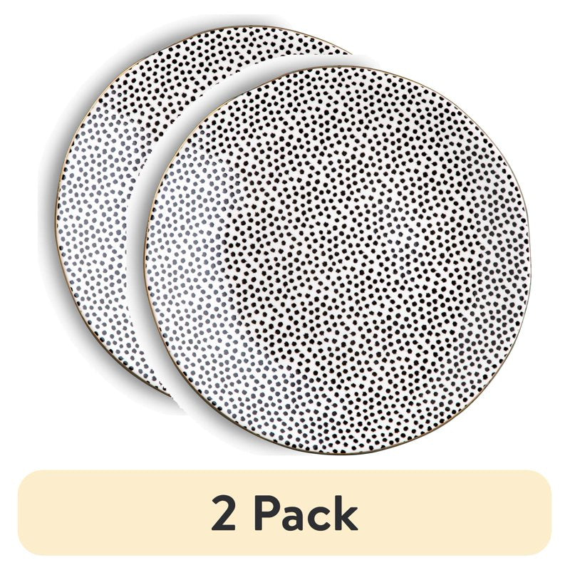 Ceramic Dinner Plate Set - Black & White Dots, 2 Pack