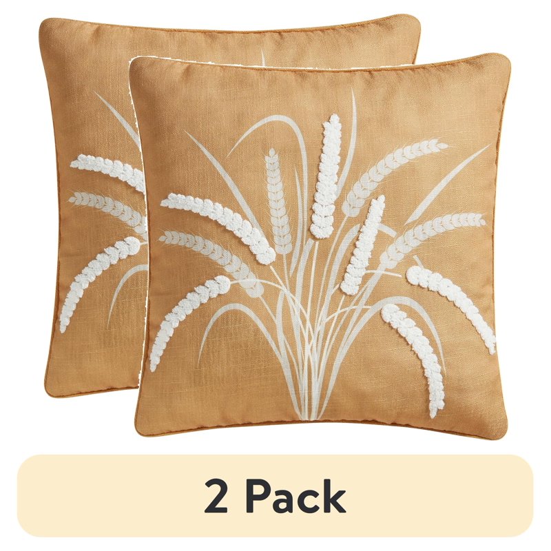 2 Pack Fall Reversible Decorative Pillow 18x18 Yellow Wheat Gingham