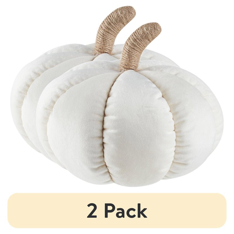 Ivory Velvet Pumpkin Pillow - 2 Pack Fall Decor, 9x9x6 Inches